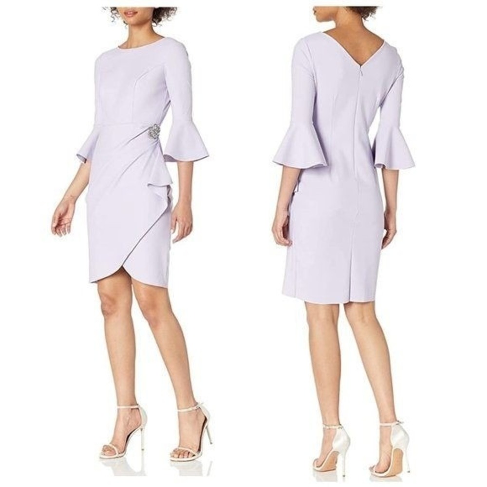 Alex Evenings Bell-Sleeve Draped‎ Compression Sheath Dress Size 10